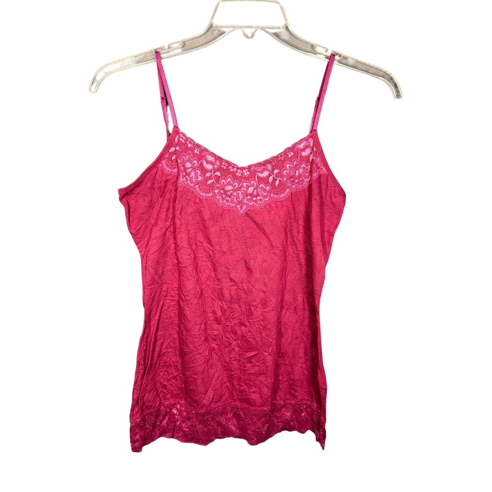 Y2K Womens Magenta Pink Lace Trim‎ Cami Top Spaghetti Strap Size M